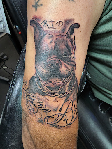 Explore black and white sleeve tattoo ideas, creative tattoo ideas in San Angelo, available at Deadicated Tattoo & Piercing Studio