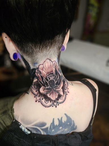 Explore neck tattoo idea men, creative tattoo ideas in Phoenix, available at GreyWash Ink Tattoo