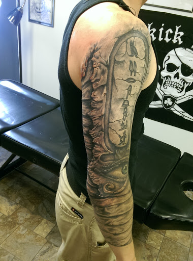 Explore left arm sleeve tattoo ideas, creative tattoo ideas in Billings, available at Sovereign Tattoo