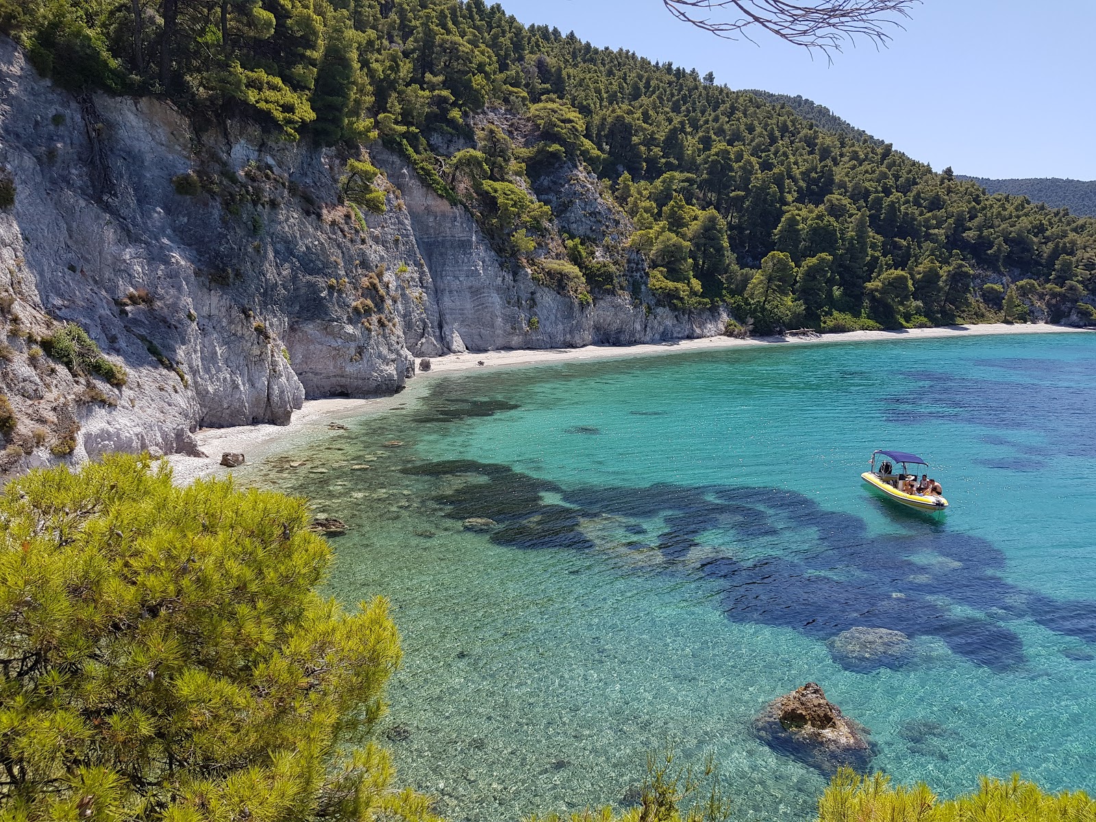 Foto di Skopelos beach con una superficie del acqua cristallina