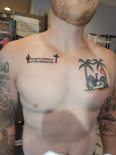 Explore tattoo ideas for men upper arm, creative tattoo ideas in Davis, available at SIX GUN SOUND TATTOO