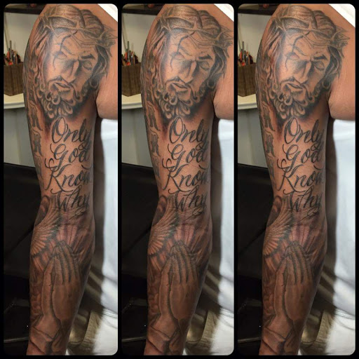Explore 1 2 sleeve tattoo ideas, creative tattoo ideas in Savannah, available at Tatlyfe Studios