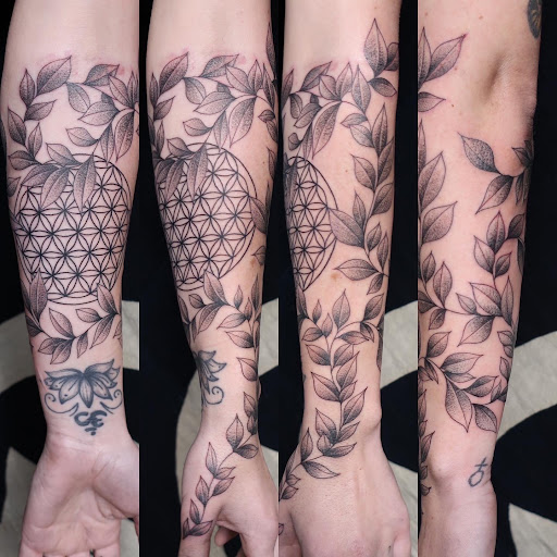 Explore tattoo cross ideas, creative tattoo ideas in Austin, available at Black Swan Tattoo Company