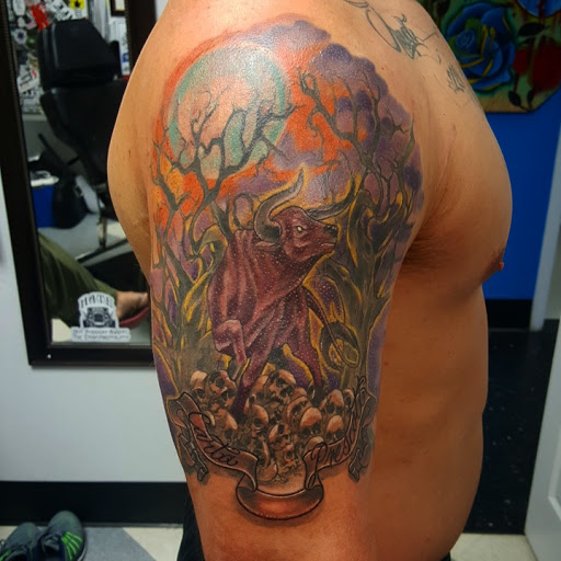 Explore black out tattoo ideas, creative tattoo ideas in Leesburg, available at Trademark Body Art