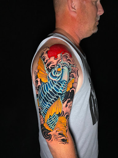 Explore mountain sleeve tattoo ideas, creative tattoo ideas in Rowlett, available at Sinners Tattoo Studio and Supply