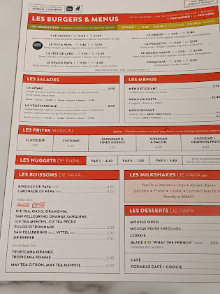menu du Restaurant de hamburgers Les Burgers de Papa à Clermont-Ferrand