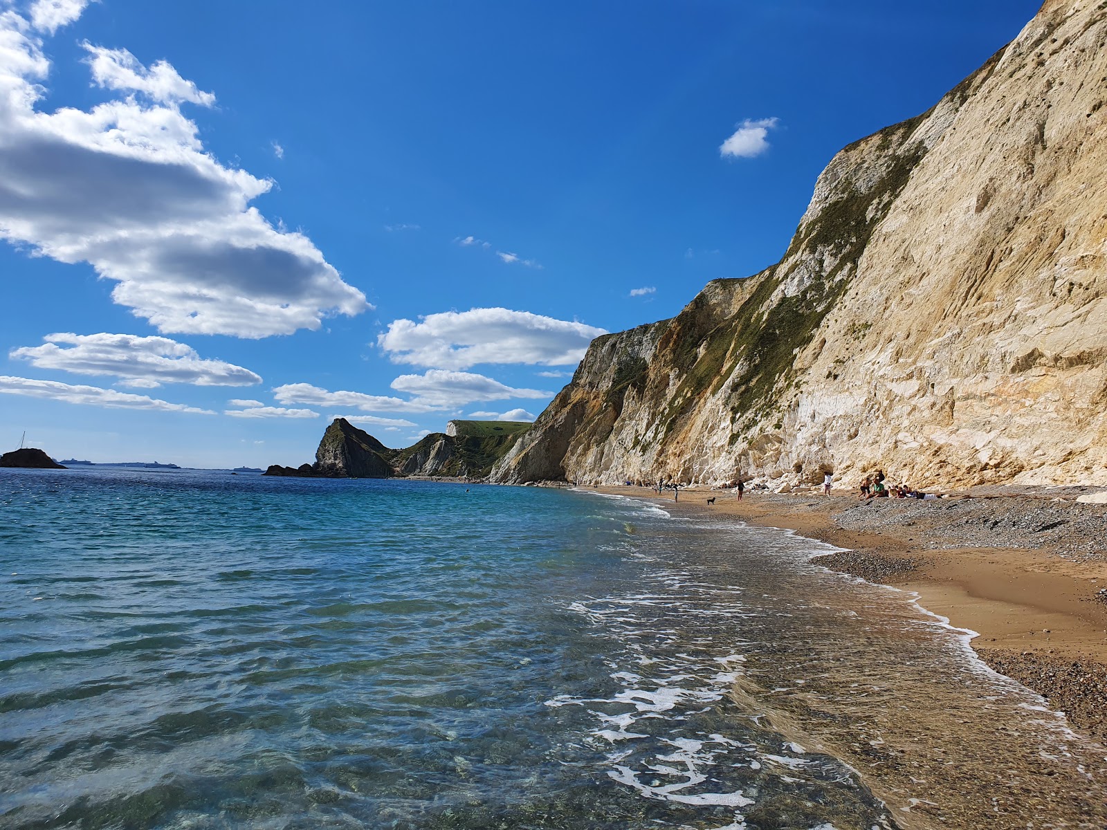 St Oswald's Bay beach的照片 带有黑沙和卵石表面