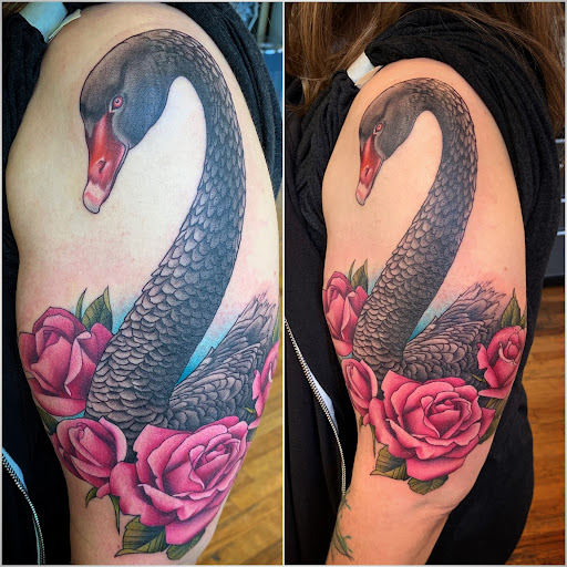 Explore star sleeve tattoo ideas, creative tattoo ideas in Baldwinsville, available at Tymeless Tattoo
