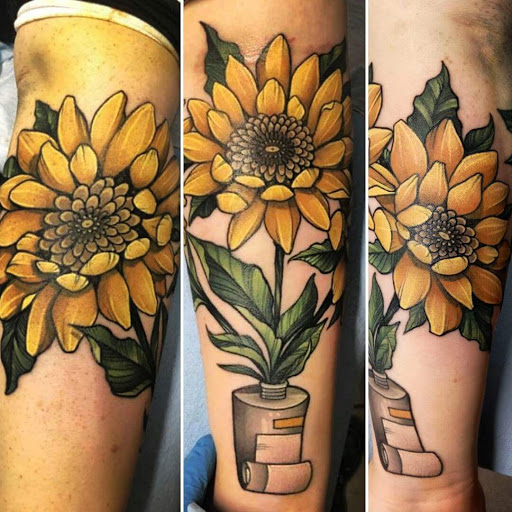 Explore traditional elbow tattoo ideas, creative tattoo ideas in Green Bay, available at Endless Expansion Custom Tattoo LLC & Alyssa Marie Paramedical & Areola Tattoos