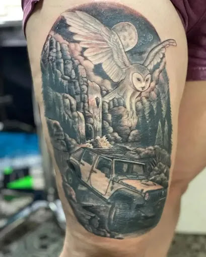 Explore back leg tattoo ideas, creative tattoo ideas in Salt Lake City, available at Gypsie Soul Tattoo