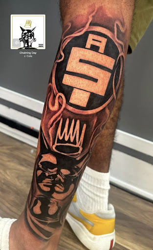 Explore color sleeve tattoo ideas, creative tattoo ideas in Baltimore, available at Rippd Canvas Tattoo Shop Artists Social Club