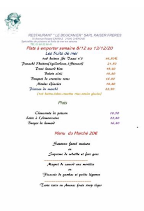 menu du restaurants Le Boucanier à Chenôve