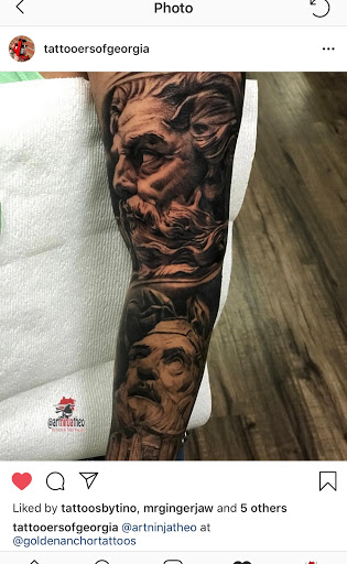 Explore ampersand tattoo ideas, creative tattoo ideas in Atlanta, available at Golden Anchor Tattoo