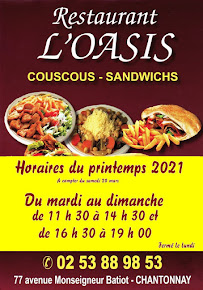 Menu du Restaurant L'Oasis à Chantonnay