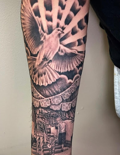 Explore colter wall tattoo ideas, creative tattoo ideas in Kenosha, available at Kenosha Tattoo Company