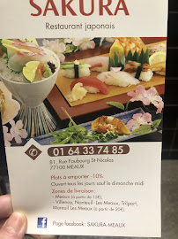 Sakura Sushi à Meaux menu