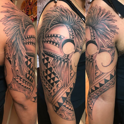 Explore golden retriever tattoo ideas, creative tattoo ideas in Dallas, available at Change of Tides Tattoo