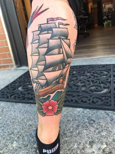 Explore leg tattoo male ideas, creative tattoo ideas in Batavia, available at Tried & True Tattoo