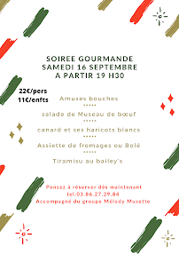 Le Relais des Voûtes à La Collancelle menu