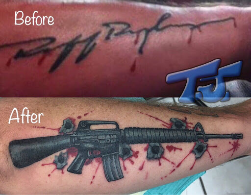 Explore suicidal tattoo ideas, creative tattoo ideas in College Station, available at Big Daddys Tattoo Studio Renu Laser Removal