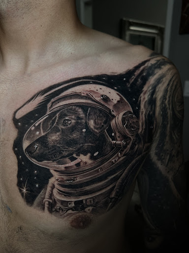 Explore small chest tattoo ideas for men, creative tattoo ideas in Albany, available at Primal Instincts Body Art Studio