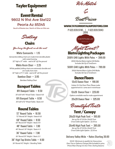 Party Equipment Rental Service «Taylor Equipment and Event Rental», reviews and photos, 9802 N 91st Ave Ste 122, Peoria, AZ 85345, USA