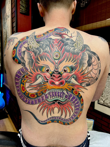 Explore samurai tattoo sleeve ideas, creative tattoo ideas in Columbus, available at Sweet Baby Octane