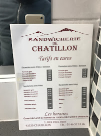 Menu / carte de Sandwicherie de Chatillon à Châtillon