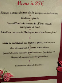 Restaurant français Au Coin du Feu à Locronan (la carte)