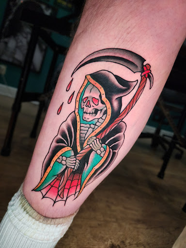 Explore reaper tattoo ideas, creative tattoo ideas in West Jefferson, available at Black Dagger Tattoo Collective