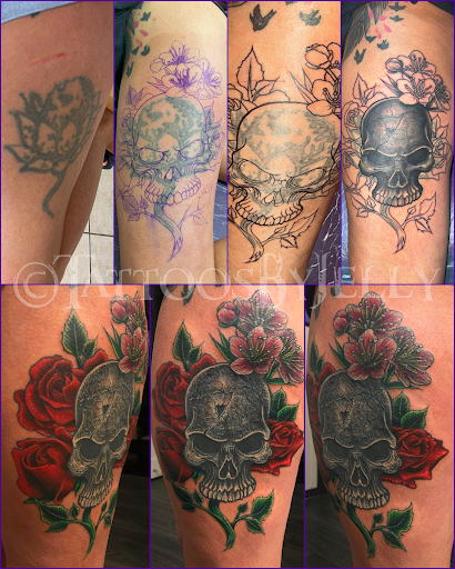 Explore deer skull tattoo ideas, creative tattoo ideas in San Angelo, available at Jellys Surly Skull, LLC