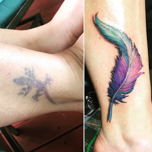 Explore side leg tattoo ideas, creative tattoo ideas in Redding, available at Caddy Daddys