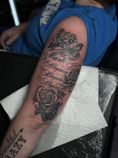 Explore chest and arm tattoo ideas, creative tattoo ideas in Kansas City, available at Collective Ink KC