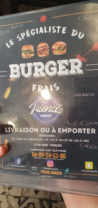 Menu / carte de Friends Burger (Burger Bar Nice TNL) à Nice