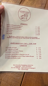 Menu / carte de Osteria Poggi - Prosciutto e Bollicine à Venice