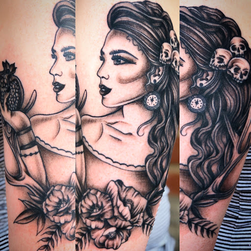 Explore male calf tattoo ideas, creative tattoo ideas in Batavia, available at The Pretty Pin-Up Tattoo Parlor