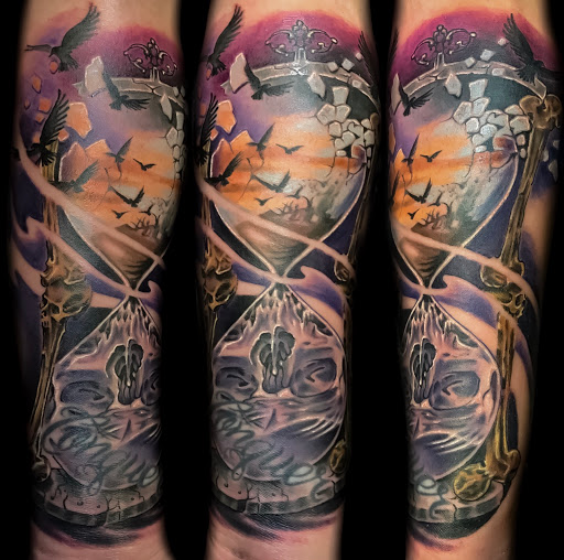 Explore sleeve skull tattoo ideas, creative tattoo ideas in Pinellas Park, available at Lollis Studios Tattoo Company