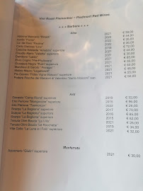 Menu du Osteria la Cantinella à Barolo