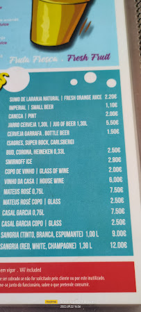 Restaurant Beach Caffé à Albufeira (le menu)