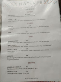 Restaurant péruvien Natives à Paris (le menu)