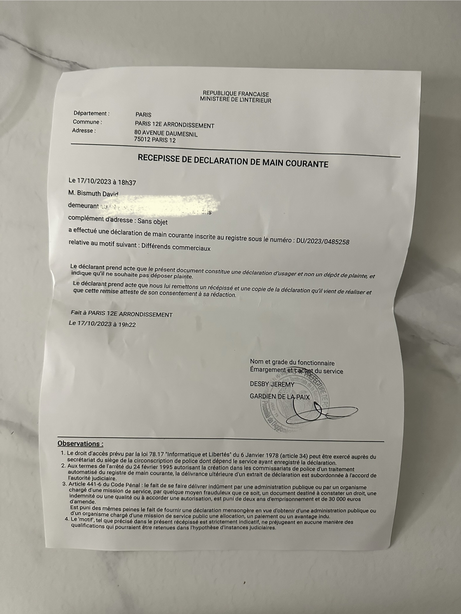 Photo n° 1 de l'avis de David.I fait le 17/10/2023 à 20:20