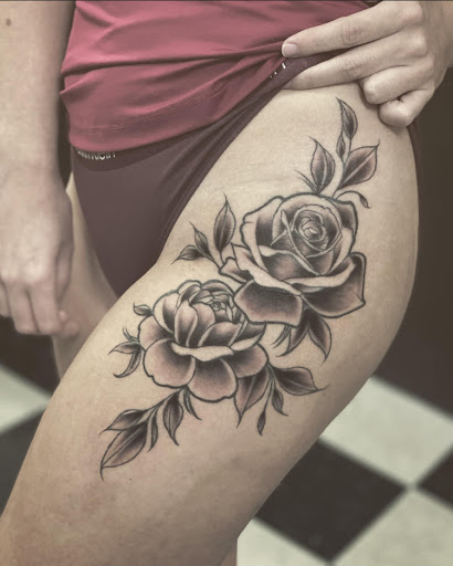 Explore mens elbow tattoo ideas, creative tattoo ideas in Stevens Point, available at Black Rabbit Tattooing