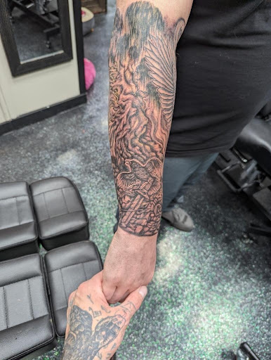 Explore egyptian sleeve tattoo ideas, creative tattoo ideas in Slippery Rock, available at Dinky Dachshund Tattoo Parlor