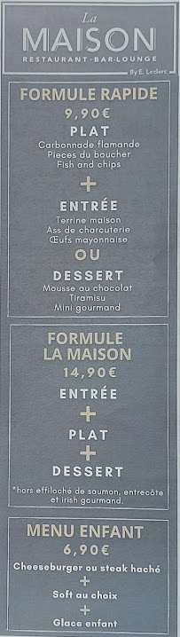 Restaurant La MAISON restaurant By E.Leclerc à Bailleul (la carte)