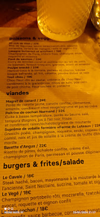 Cavale à Paris menu
