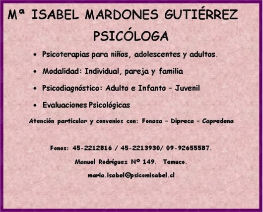 Maria Isabel Mardones Gutierrez, Psicólogo - Temuco