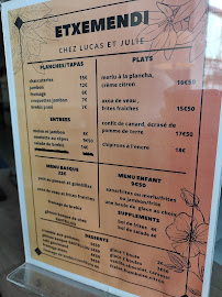 Menu / carte de Bar Restaurant etxemendi Chez Lucas Et Julie à Espelette