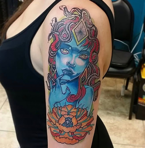 Explore upper sleeve tattoo ideas, creative tattoo ideas in Pittsburg, available at Delta Art & Tattoo