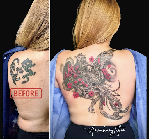 Explore oni mask tattoo ideas, creative tattoo ideas in Garden Grove, available at Anna Hang Tattoo