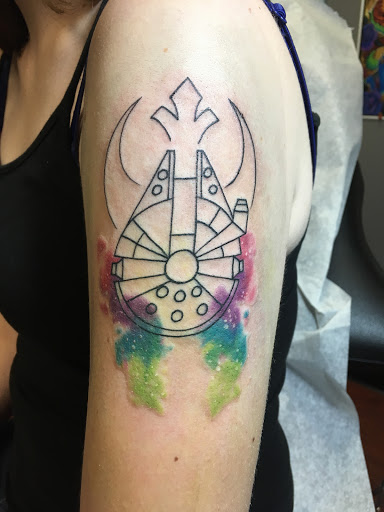 Explore cross sleeve tattoo ideas, creative tattoo ideas in Coldwater, available at Relevant Tattoo and Piercing